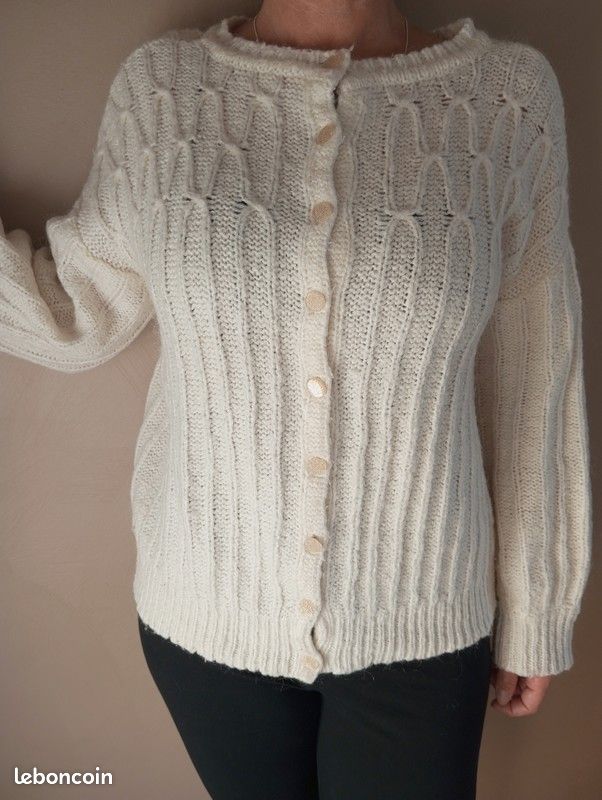 Très beau gilet cardigan femme chaud en tricot à grosses mailles