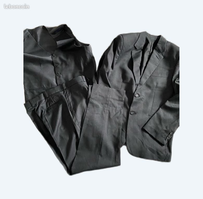 NEUF costume homme x3 pantalon veste veston gris anthracite trois