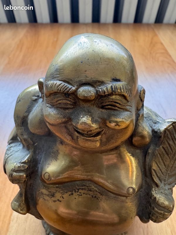 Statue Bouddha rieur laiton dore artisanat asiatique decoration zen collection (image 2)