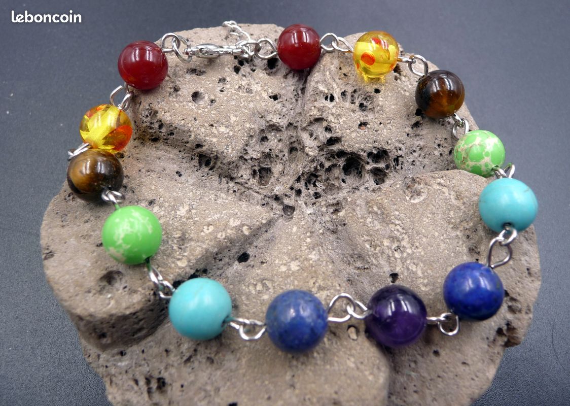 Bracelet 7 chakras en métal argenté et pierres semi-précieuses (image 2)