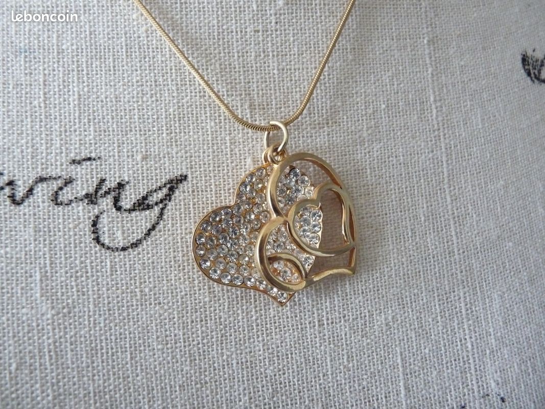 Collier cœur doré et strass (Neuf) (image 3)