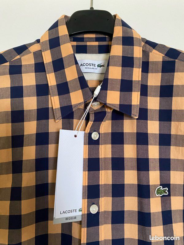 Chemise à Carreaux Homme CHAPS - Coton, Manches Courtes - Taille M - Couleur Bleu/jaune - Neuf Sans étiquettes