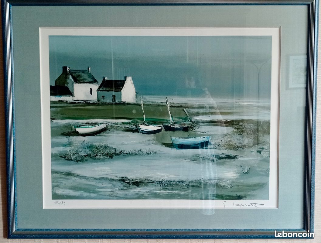 Lithographie Reproduction - Laporte George - Paysage Marin Bretagne, Bateau