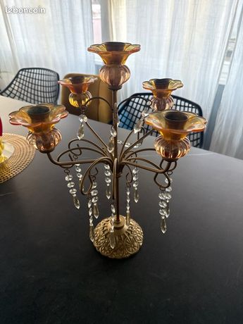 Lot De 50 Grosses Perles Vintage Pampilles En Verre Ambre - Tchécoslovaquie - Occasion