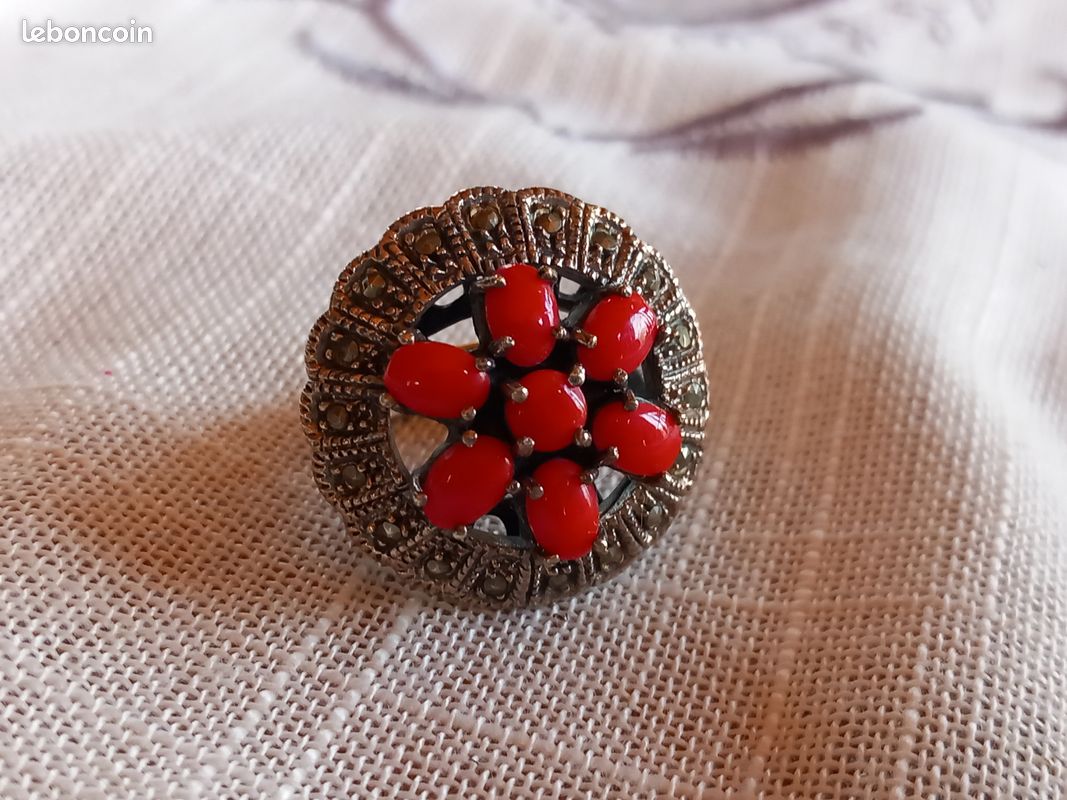 Bague Ancienne En Argent - Taille 54 (L42) - Bijou Vintage Sans Marque, élégant Et Intemporel