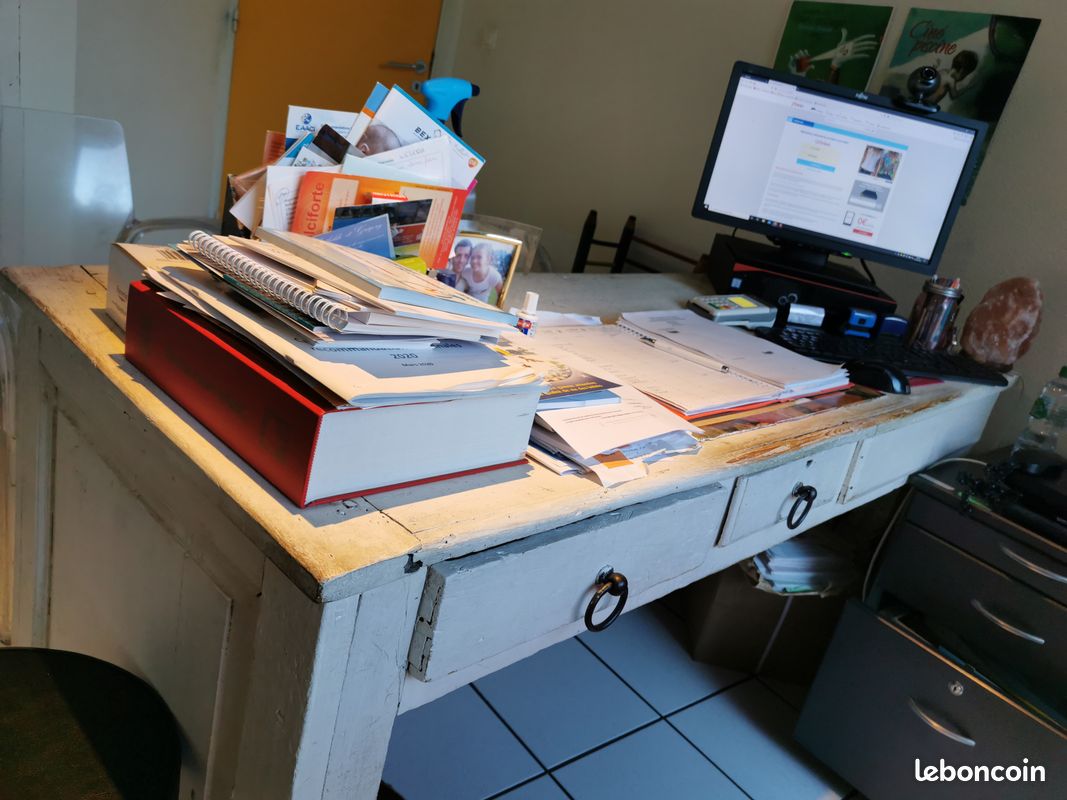 Bureau massif blanc cerusé (image 1)