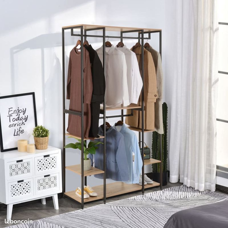 Penderie Bois + Acier Dressing Chambre 201 cm - Industriel (image 3)