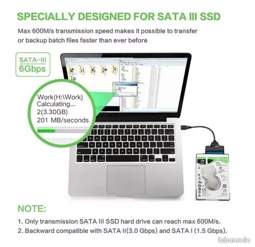 Câble de connexion SATA 3 vers USB 3.0 pour disque dur HDD, SSD - 37 cm lang | 888101430