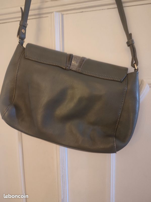 Sac Bandoulière Petite Mendigote En Cuir Gris - Occasion, Bon état Général, Idéal Décontracté