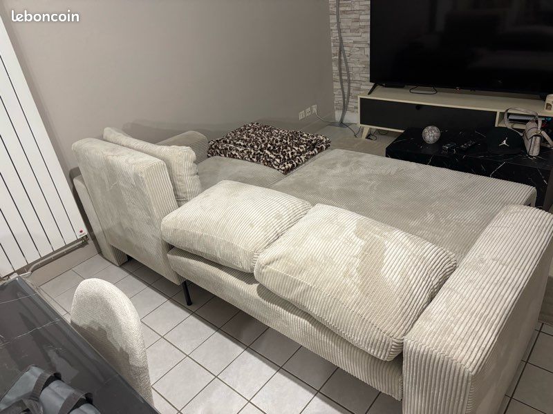Canapé d'angle réversible convertible MILO 3 places Velours côtelé Beige avec coffre de rangement (image 6)
