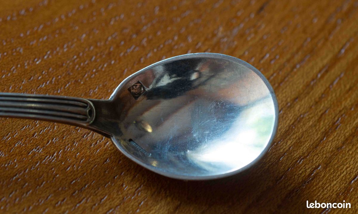 Paire de salières art déco verre opalescent bleu & métal argenté + cuillères Christofle (image 9)