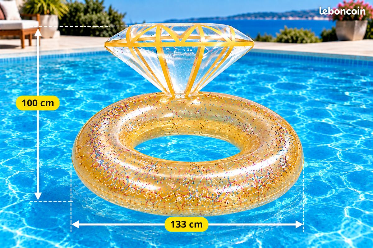 Bouée gonflable bague diamant dorée XXL – 100 × 133 cm (image 2)