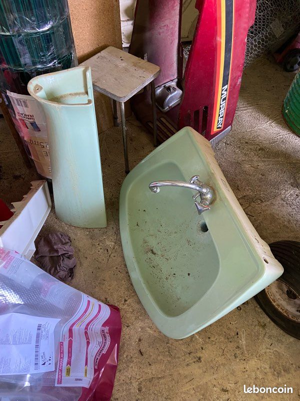 Lavabo avec colonne vert vintage (image 1)