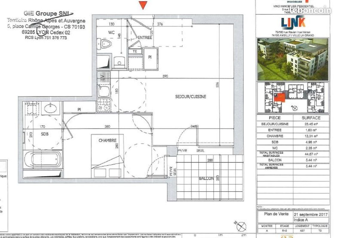 Appartement 2 pièces 45 m² · à Ville-la-Grand · 45 m² · 797 €/mois