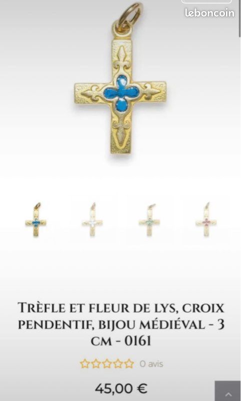 Pendentif bronze émaillée Trèfle et fleur de lys Croix 3cm Dominical Piéchaud (image 3)