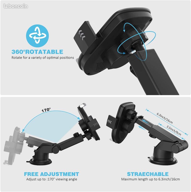 Chargeur Qi sans fil de téléphone Neuf, support voiture (image 5)
