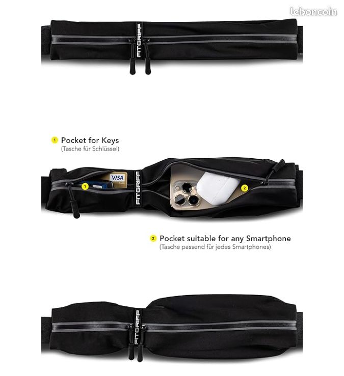 Ceinture De Course Banane HAMKU - Porte Téléphone Sport Running - Taille Ajustable - Bandes Réfléchissantes