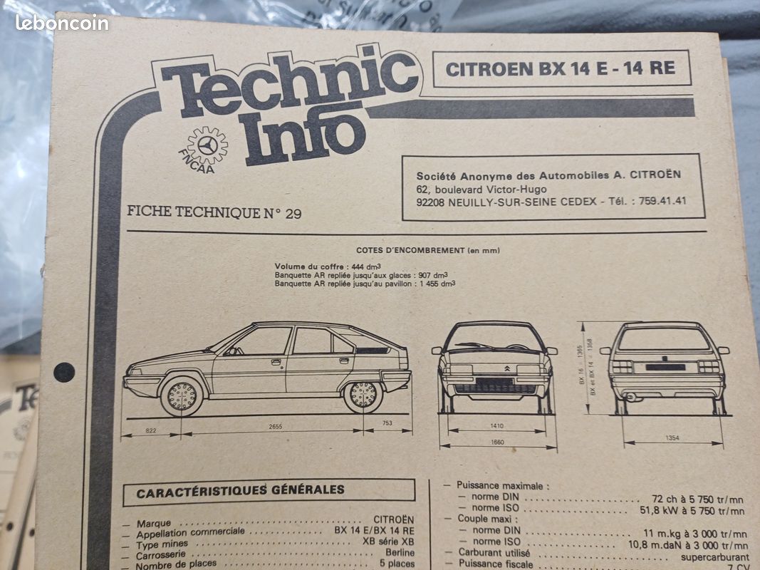 Fiche technic info voiture Francaise annee 70 - 90 (image 7)