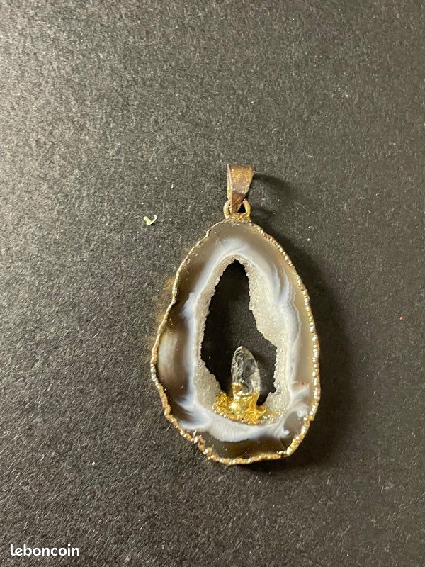 Pendentif tranche Agathe et cristal de roche (image 2)
