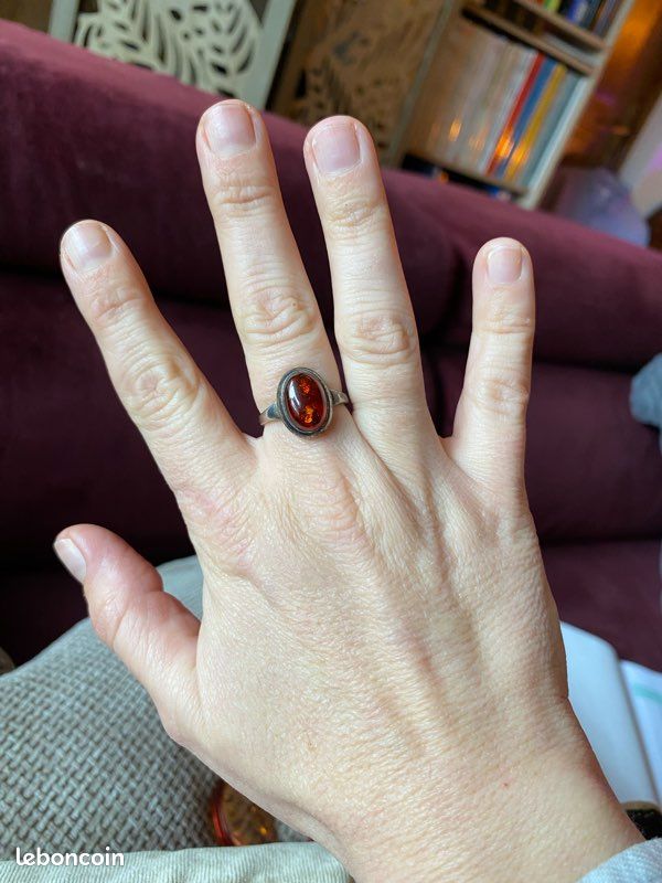 Bague Ambre Argent Rhodié (Couronne Vintage) | Rétro | La Pierre Fr