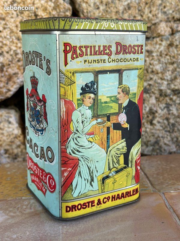 4 Boîtes Métal Tôle Serigraphiée Vintage Publicitaire Ancienne DROSTE PHOSCAO ELESCA THÉ cuisine (image 3)