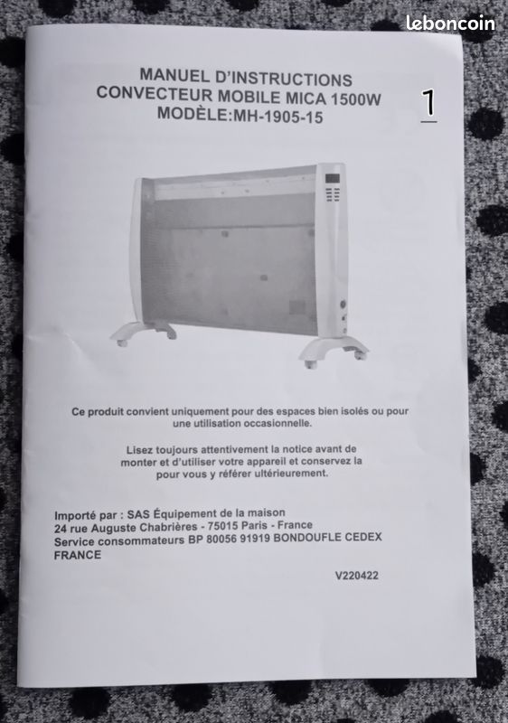 Chauffage électrique mobile 1500w - IP24 (image 6)
