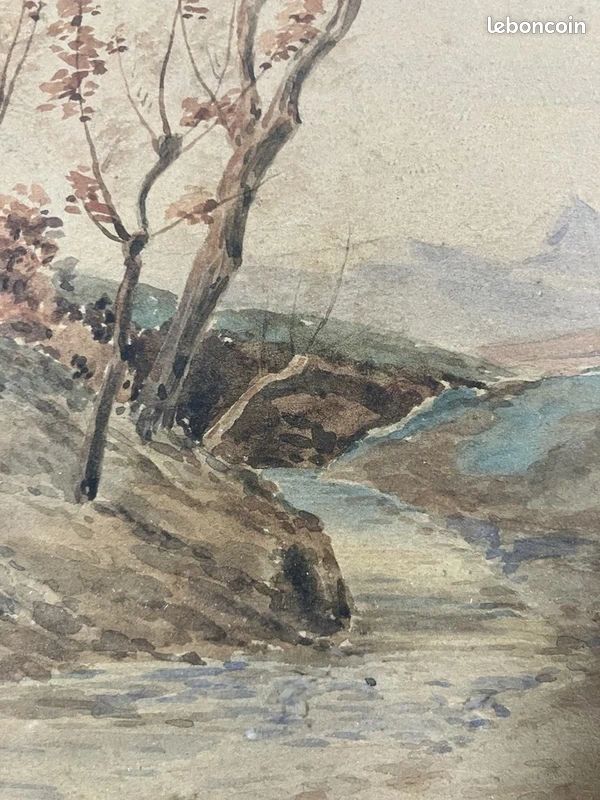 Aquarelle début XXème signée : paysage sentier en Montagne (image 4)