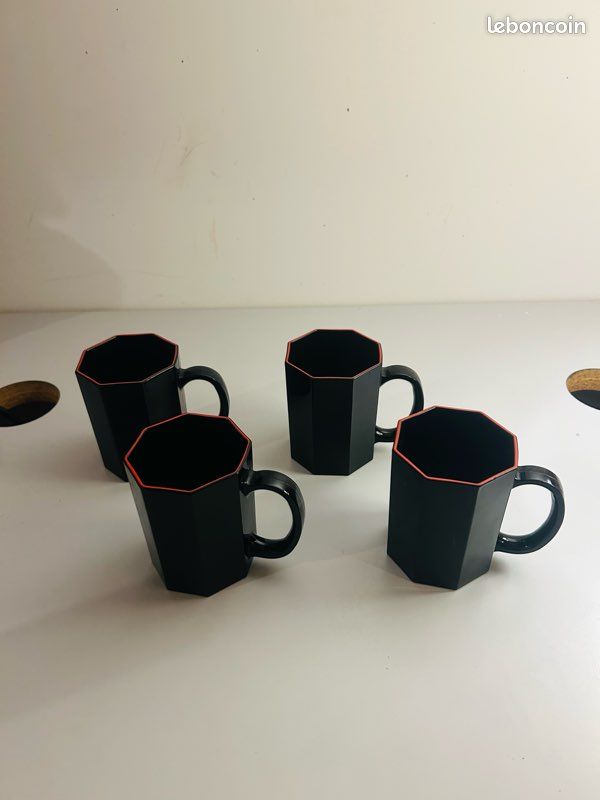 4 Mugs Arcopal Octime Vintage Noir & Rouge France Années 80 (image 5)