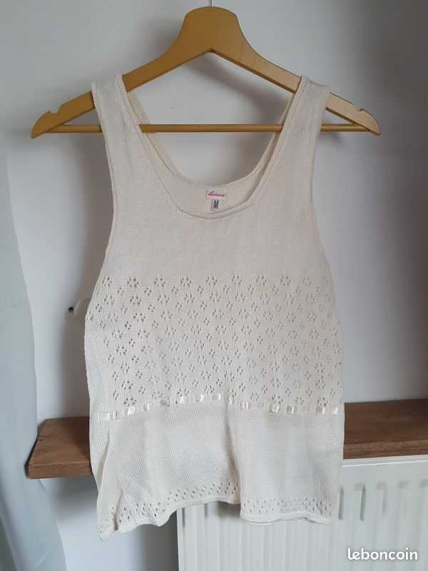 Pull debardeur femme vintage honoré taille M 38 en laine ajourée comme du crochet (image 1)