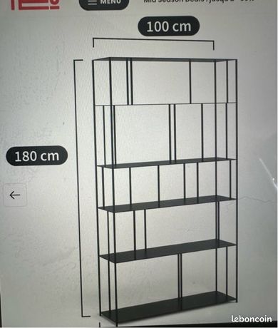 Bibliothèque AM.PM Parallel En Acier Noir, 5 étagères, 180 Cm, Rangement Adulte