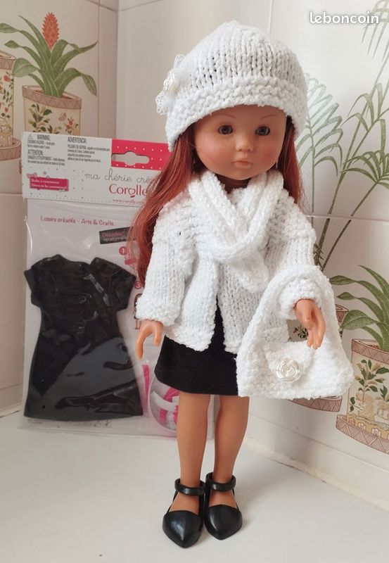 Corolle robe noire à customiser neuve et tenue blanc faite main gilet bonnet sac (image 1)