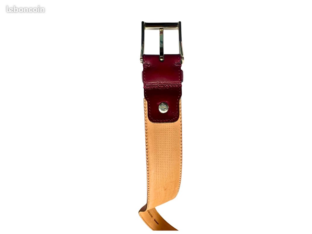 Ceinture Vintage En Cuir Bordeaux à Pointes Fantaisie - Taille S - État Très Bon - Occasion