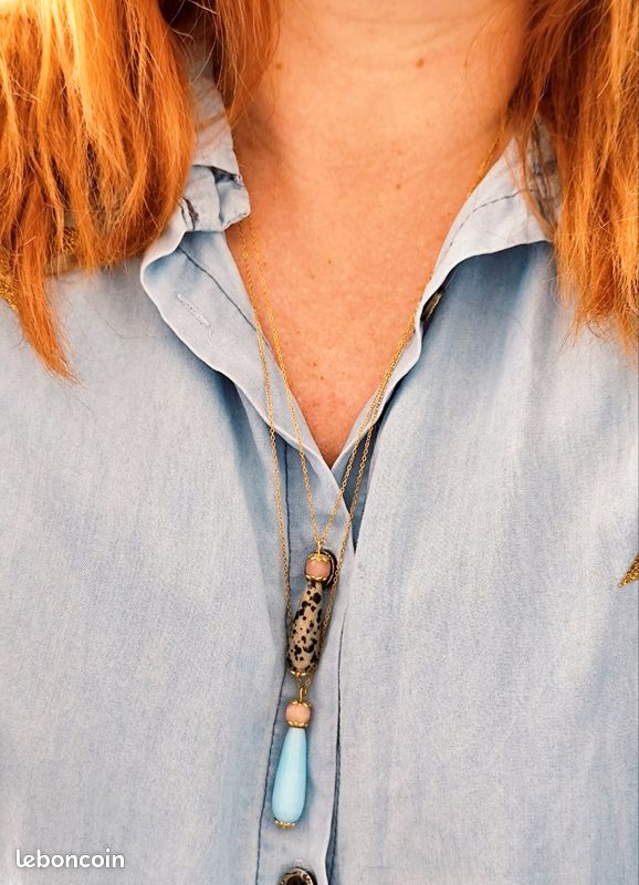 Collier drop jaspe dalmatien (image 5)