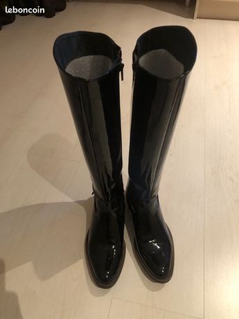 Bottes Noires En Cuir Pointure 39 - Marque CLAK, Talon 3.5 Cm, Occasion Très Bon état