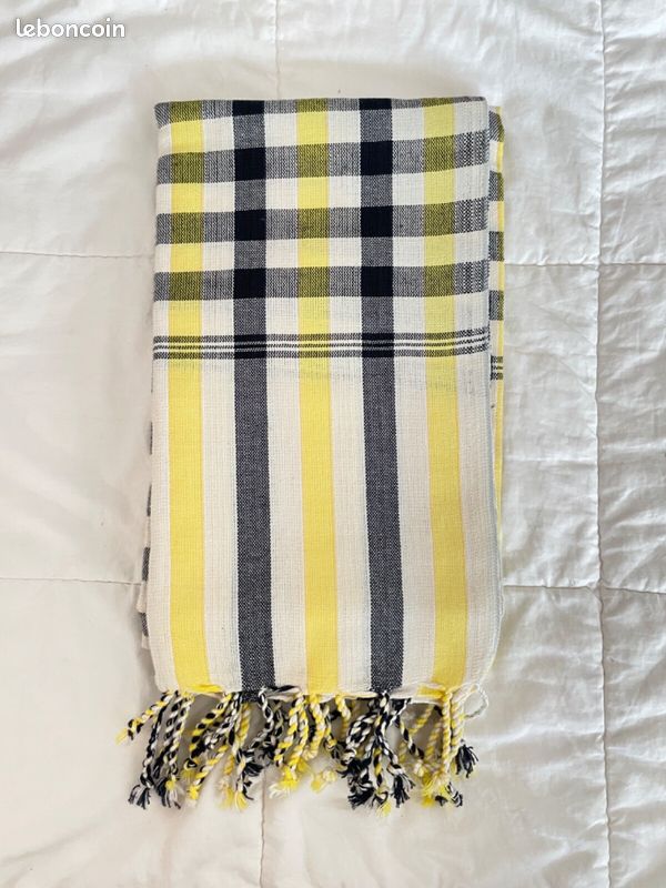 Krama Khmer écharpe mixte en coton tissé jaune avec franges origine Cambodge ArtisanAsie (image 3)
