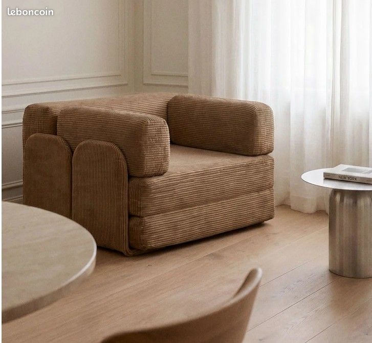 Vend fauteuil-lit velours cottelé NEUF (image 1)