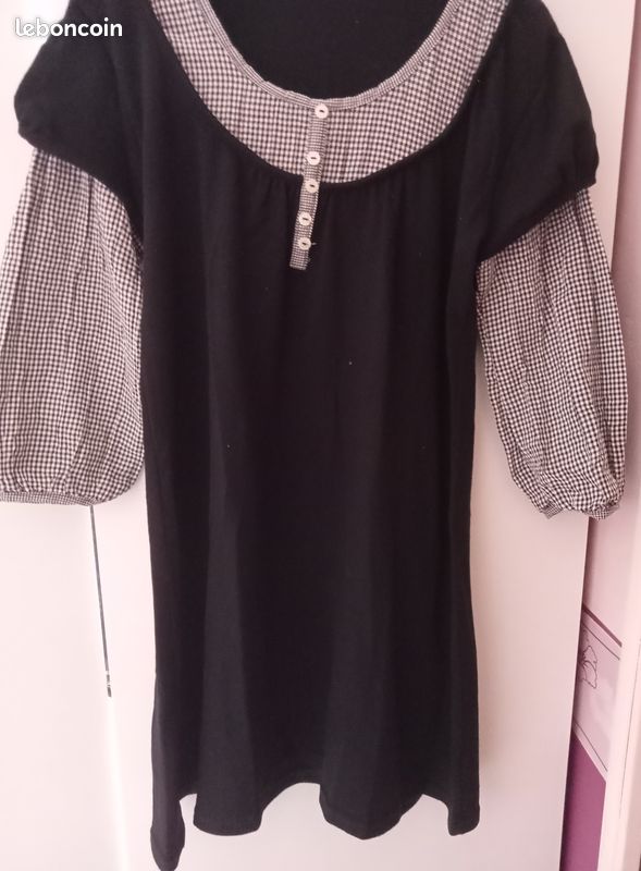 Robe demi saison noir et vichy petits carreaux 44 (image 1)