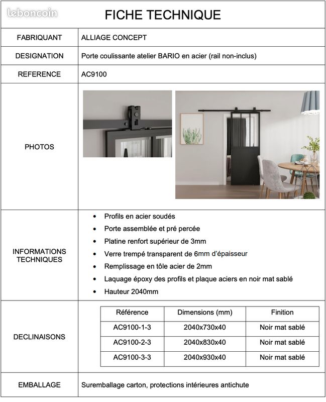 Porte atelier verrière alliage concept neuve emballée (image 1)