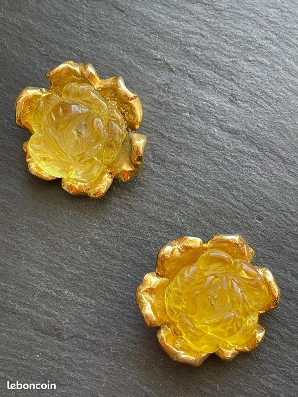 Boucles D'oreilles Dorées Clips JACKY DE G. - Alliage Et Résine - Occasion Très Bon état