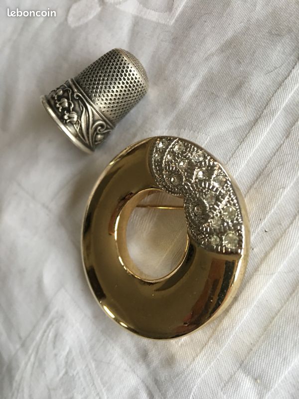 Broche Ronde Rétro En Cristaux Jaune Et Quartz - Style Vintage Doré - État Impeccable