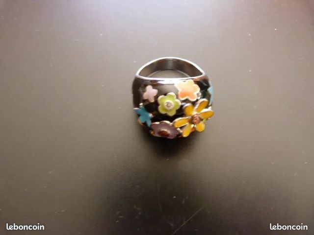 Bague Fleurs 64 En Argent Rhodié Avec émail Multicolore – UNA STORIA – Neuve Sous Sachet