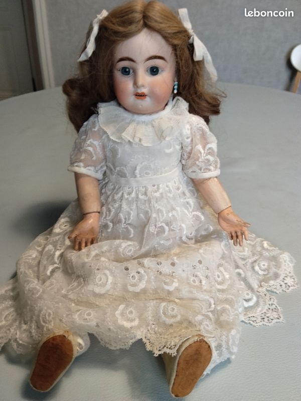 Poupée Ancienne En Porcelaine FLEiSHMAN – 40 Cm, Corps Bois Et Céramique