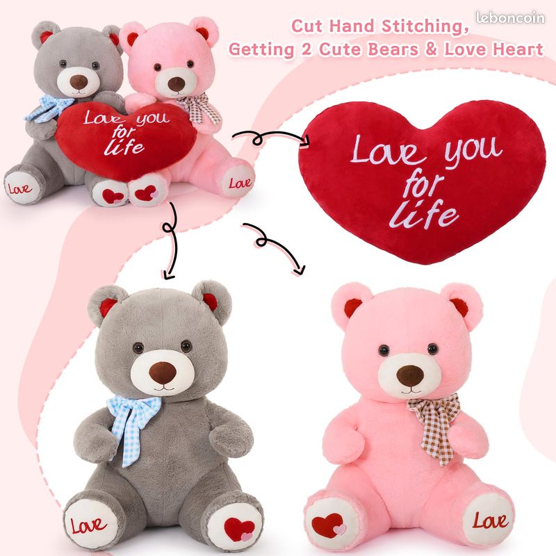 MorisMos Ours en Peluche avec Oreiller Coeur, 40cm Ours Peluche Moyenne Nounours en Peluche Kawaii Animaux en Peluch Teddy Bear Cadeau pour Petite Amie Enfants pour Anniversaire Saint-Valentin Deco (image 2)