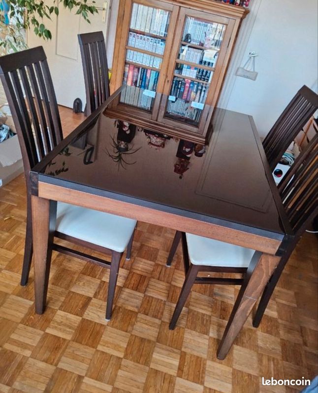 Table extensible Calligaris bois et verre wenge + 4 chaises (image 4)