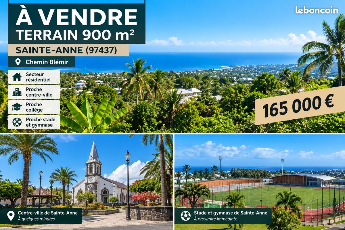 Terrain 900 m² Sainte-Anne – Secteur résidentiel – Proche centre, collège & stade · à Saint-Benoît · 165 000 €