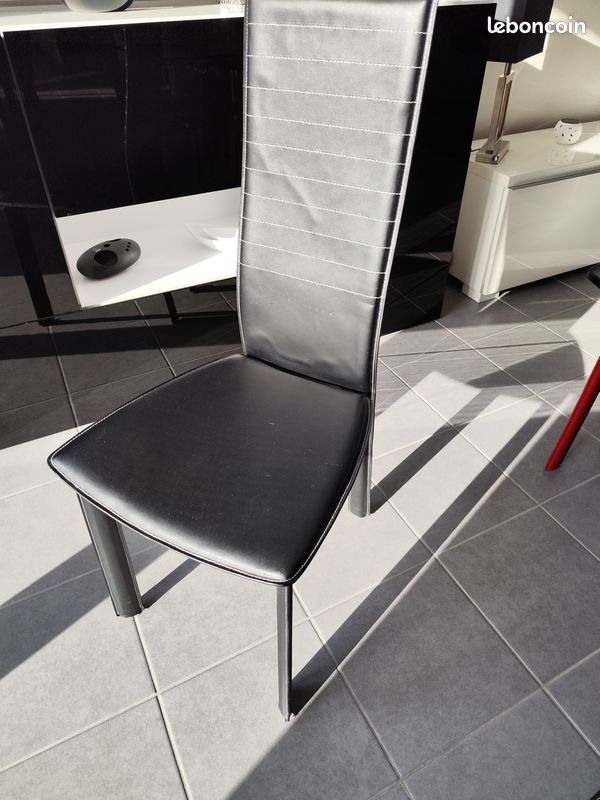 4 Chaises en cuir véritable noir (image 1)