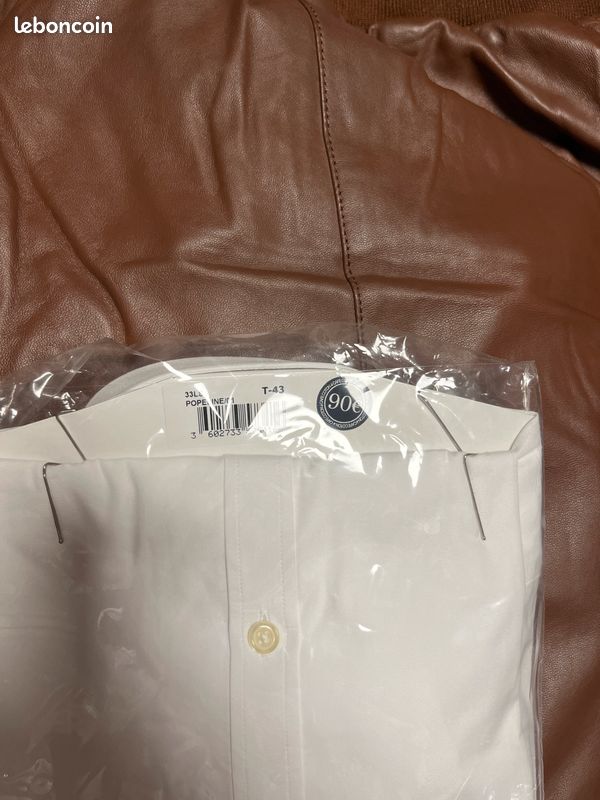 Chemise Homme Café Coton - Taille 43, Blanc, Col Boutonné, Manches Longues - Neuf étiqueté