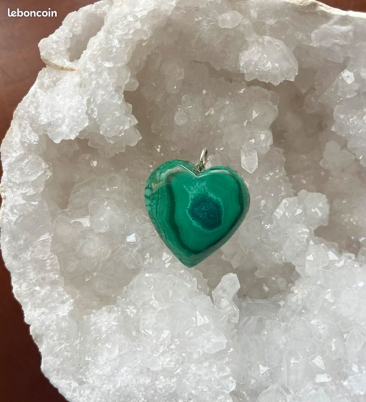 Pendentif Coeur En Malachite Naturelle - Lithothérapie - Cadeau Idée Noël - Pierre Verte Sans Marque