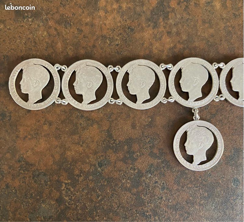 Bracelet En Argent Avec 7 Pièces Espagnoles Ajourées Alfonso XIII - Vers 1900, Occasion