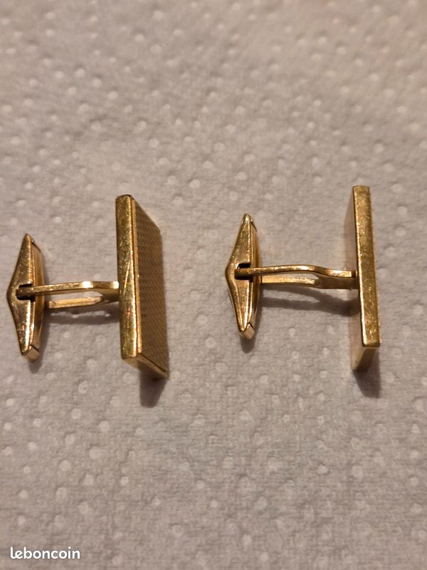 Paire De Boutons De Manchette Plaqué Or 18k (750) Style Art Nouveau Cubique - Occasion Très Bon état